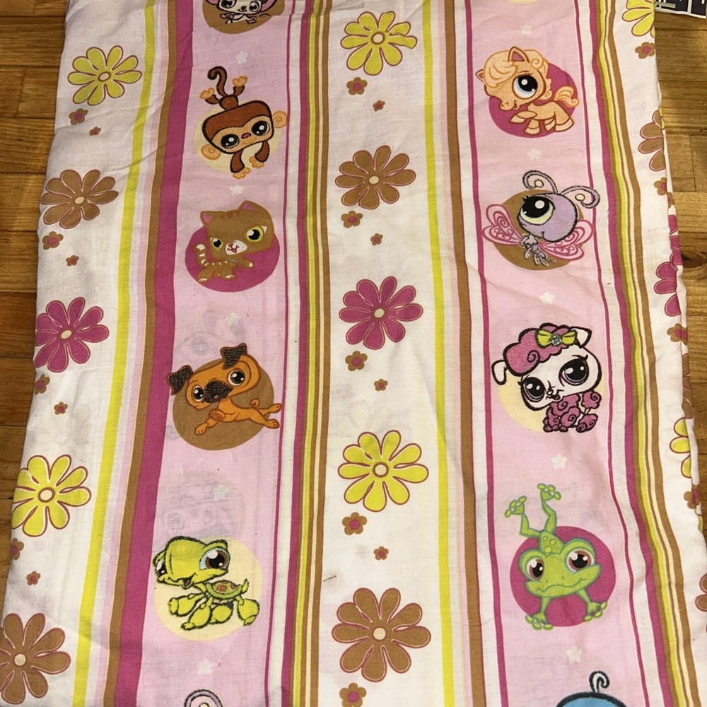 2008 LPS Twin Flat Sheet Fabric Littlest Pet Shop VTG Y2K Rare F1